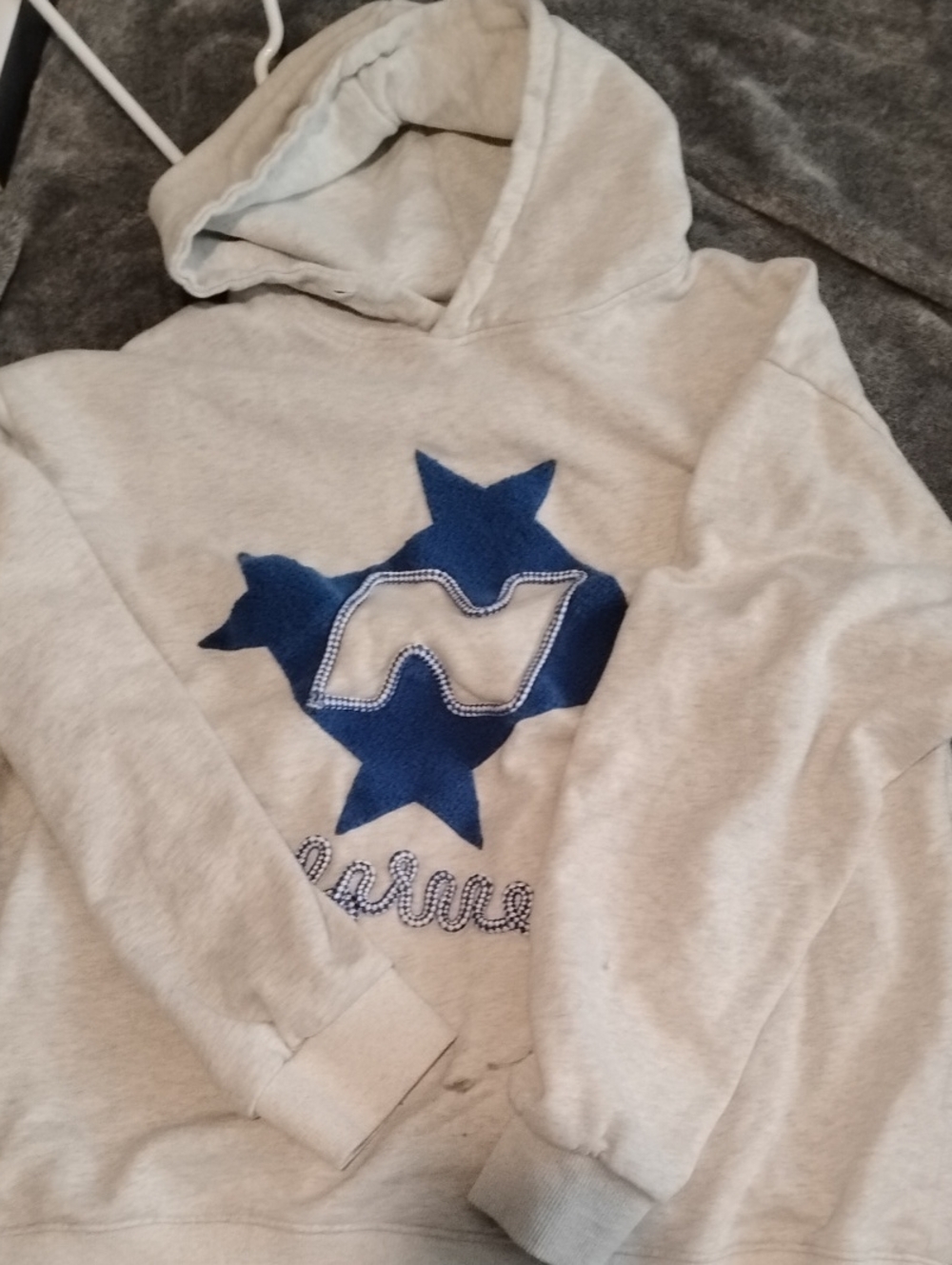 Aelfric Eden Light Gray Hoodie with Blue Star Applique
